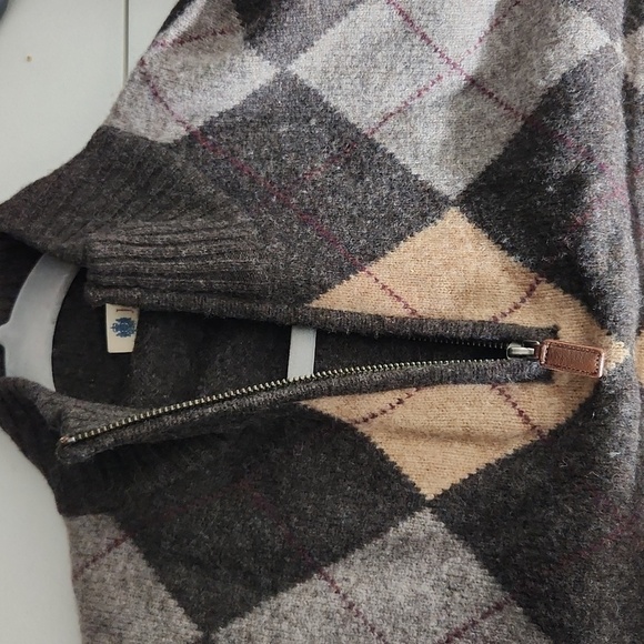 J Crew Sweater Mens Size L Lambs Wool Argyle Sweater Gray Tan - Picture 7 of 10